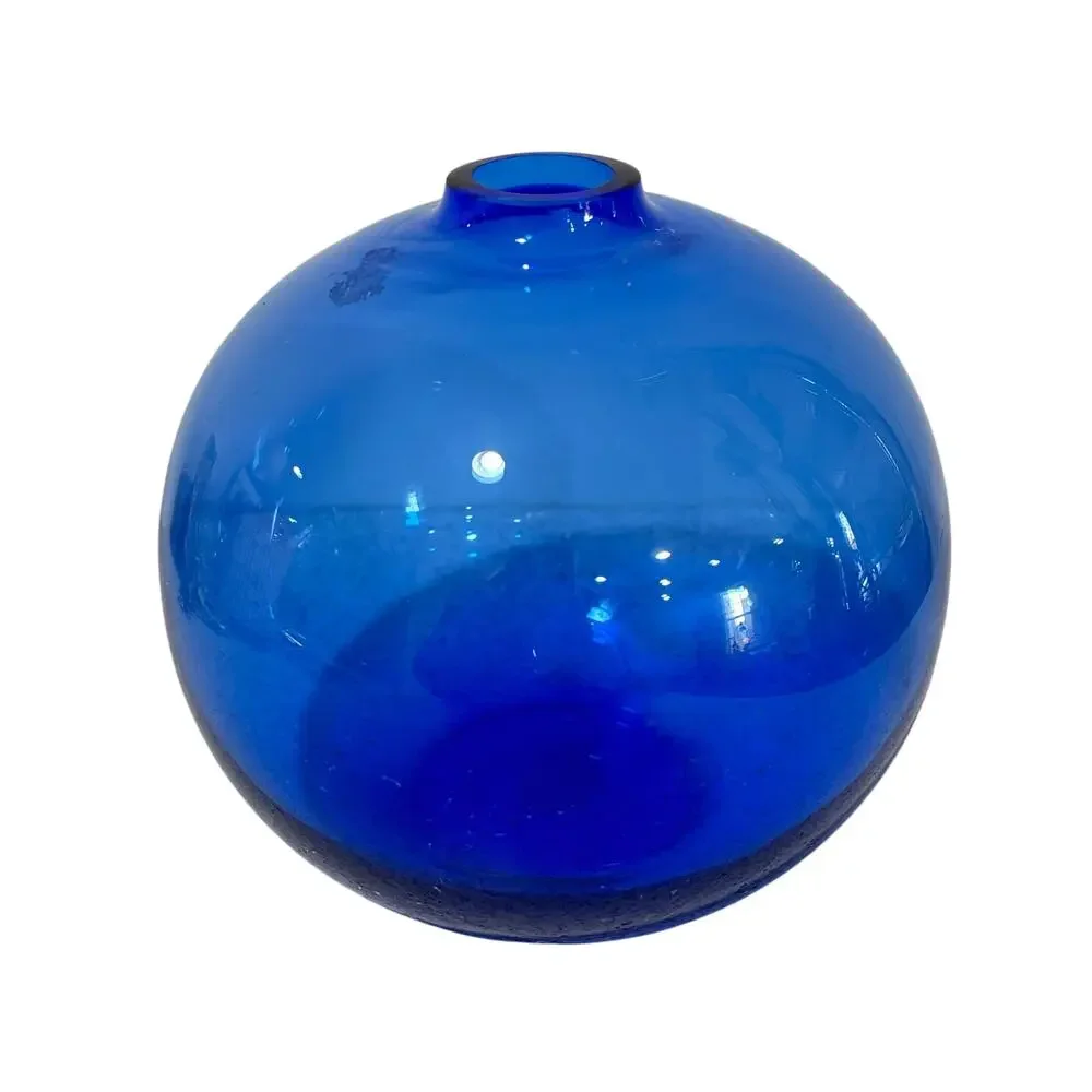 Cobalt blue glass vase bulbous ball Minimalist decorative unique home decor